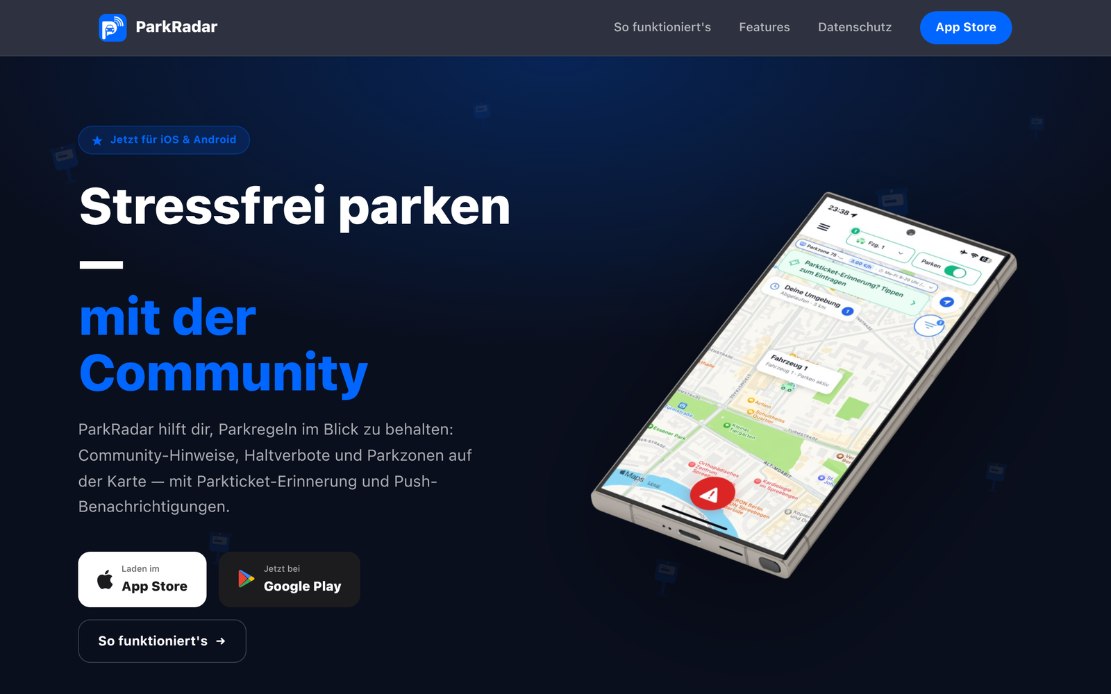 ParkRadar – Mobility-App mit Parkzonen, Community-Hinweisen und Erinnerungen