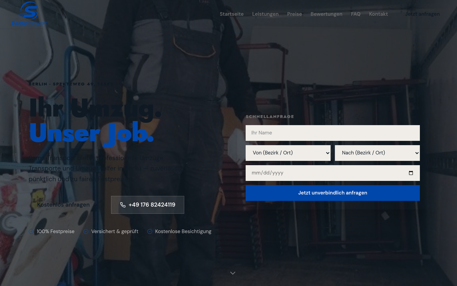 Website von Sama Transport – Umzug, Transport und Umzugshelfer in Berlin